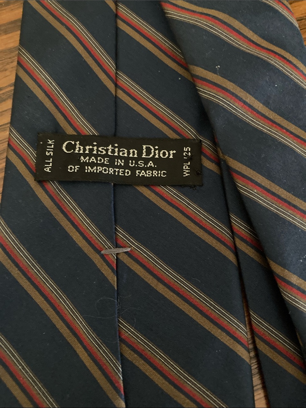 Christian Dior EUC Vintage Navy Silk Tie with Red and Tan Diagonal Stripes - Picture 3 of 4
